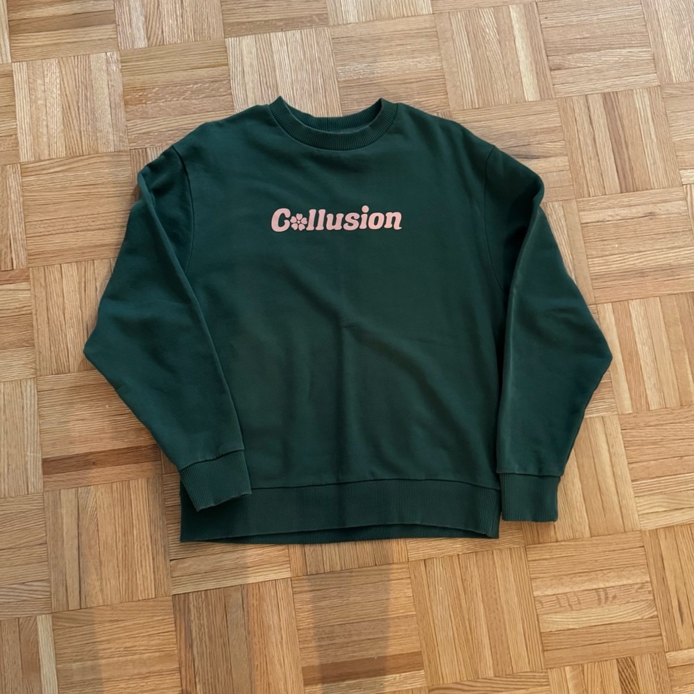 Collusion Green Crewneck Sweater with Ribbed Cuffs